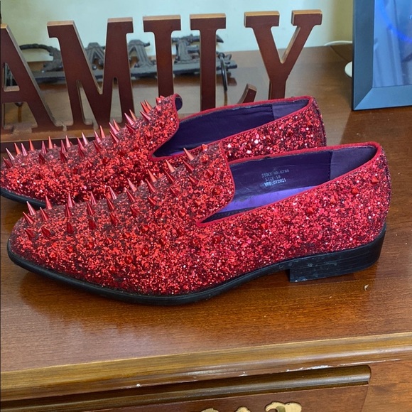 Bright Red Glitter Spiked Loafers main image 6